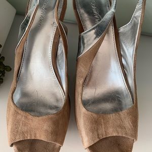 Calvin Klein Silver and Suede Cork Sandals